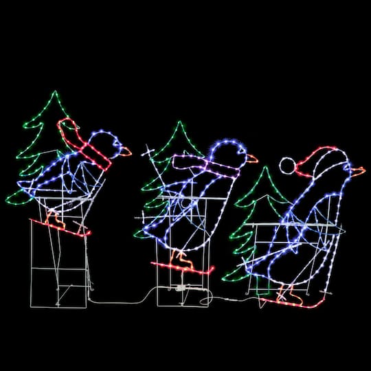Motion Skiing Penguins with Christmas Tree Outdoor Décor Set